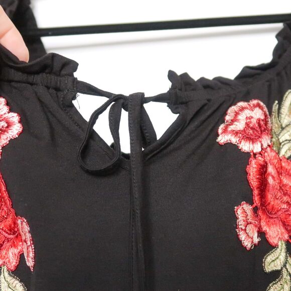 Always Indigo Womens Blouse Plus Size 3X Black Floral Rose Boho Peasant Romantic - Picture 9 of 10